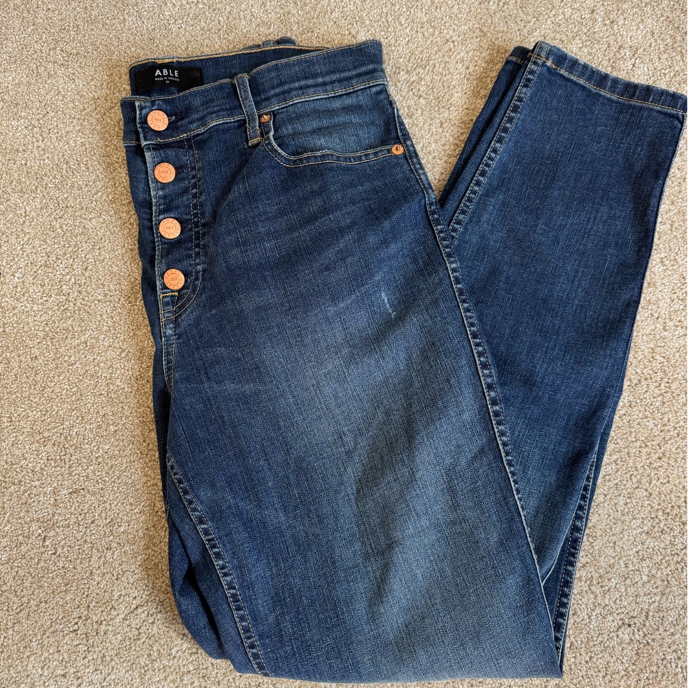 Able Women's Blue Jeans with Copper Buttons